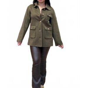 NEW PISSENLIT cashmere bark jacket with button in army green/gray